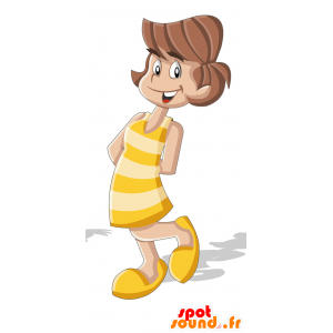 Dziewczynka maskotka ubrana w żółty i biały - MASFR030356 - 2D / 3D Maskotki