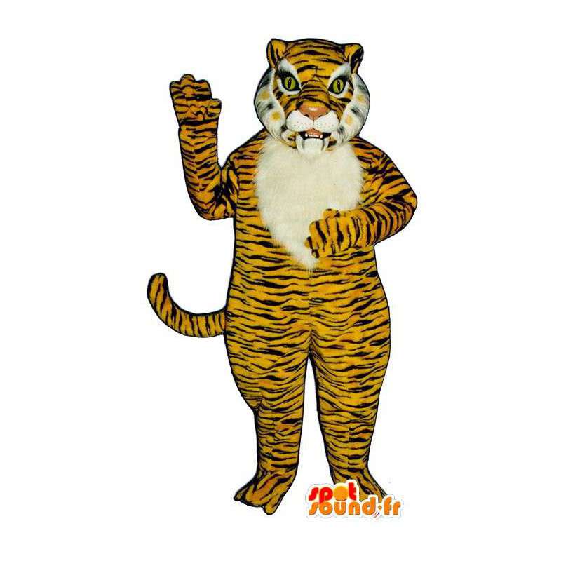 Déguisement de tigre jaune et blanc tigré - MASFR007616 - Mascottes Tigre