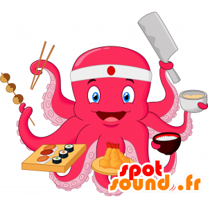 Red octopus mascot stove, giant - MASFR030366 - 2D / 3D mascots