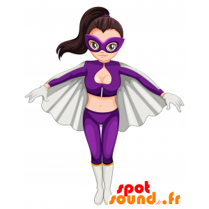 Superheld mascotte vrouw gekleed in paars en wit - MASFR030370 - 2D / 3D Mascottes