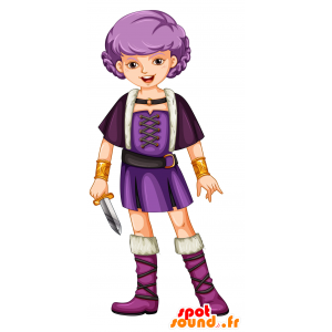 Mascotte de gladiatrice habillée en violet et blanc - MASFR030371 - Mascottes 2D/3D