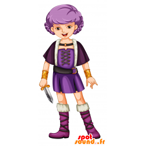 Mascotte de gladiatrice habillée en violet et blanc - MASFR030371 - Mascottes 2D/3D