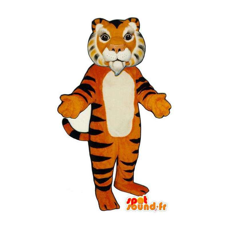 オレンジ色の虎のマスコット、黒と白-MASFR007618-虎のマスコット