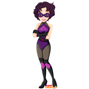 Mascotte de femme super-héros habillée en violet et noir - MASFR030372 - Mascottes 2D/3D