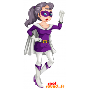 Superheld mascotte vrouw gekleed in paars en wit - MASFR030373 - 2D / 3D Mascottes