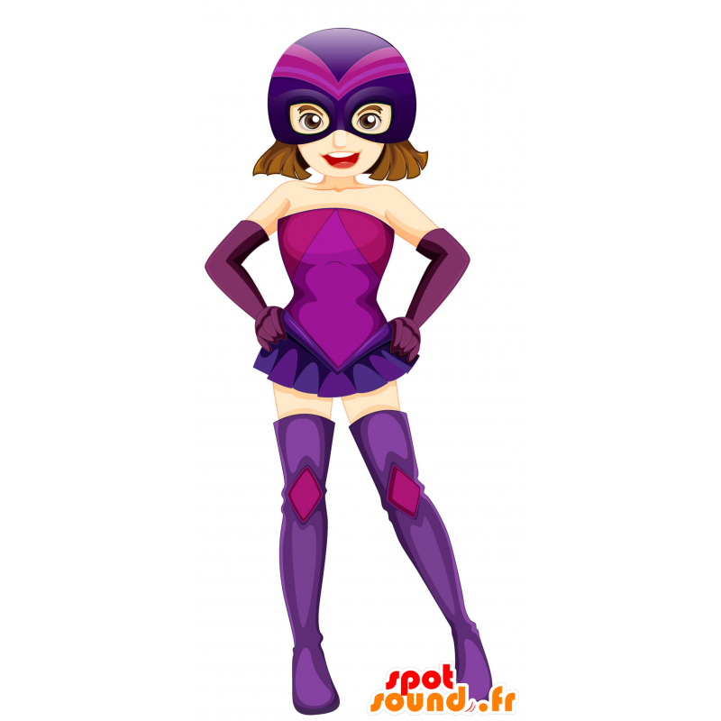 Superhelt kvinde maskot klædt i lilla - Spotsound maskot kostume