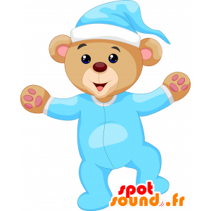 Mascot teddy bear, brown blue outfit - MASFR030375 - 2D / 3D mascots