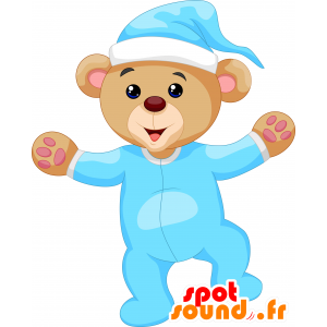 Mascot αρκουδάκι, καφέ μπλε στολή - MASFR030375 - 2D / 3D Μασκότ