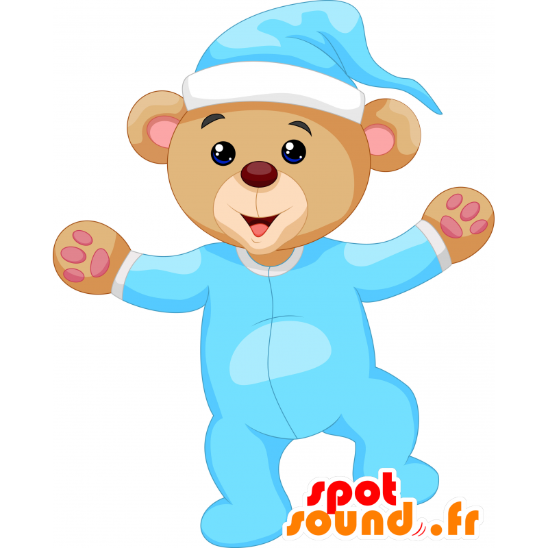 Mascot urso de pelúcia, roupa azul marrom - MASFR030375 - 2D / 3D mascotes