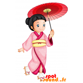 Mascotte girl with black hair and pink dress - MASFR030378 - 2D / 3D mascots