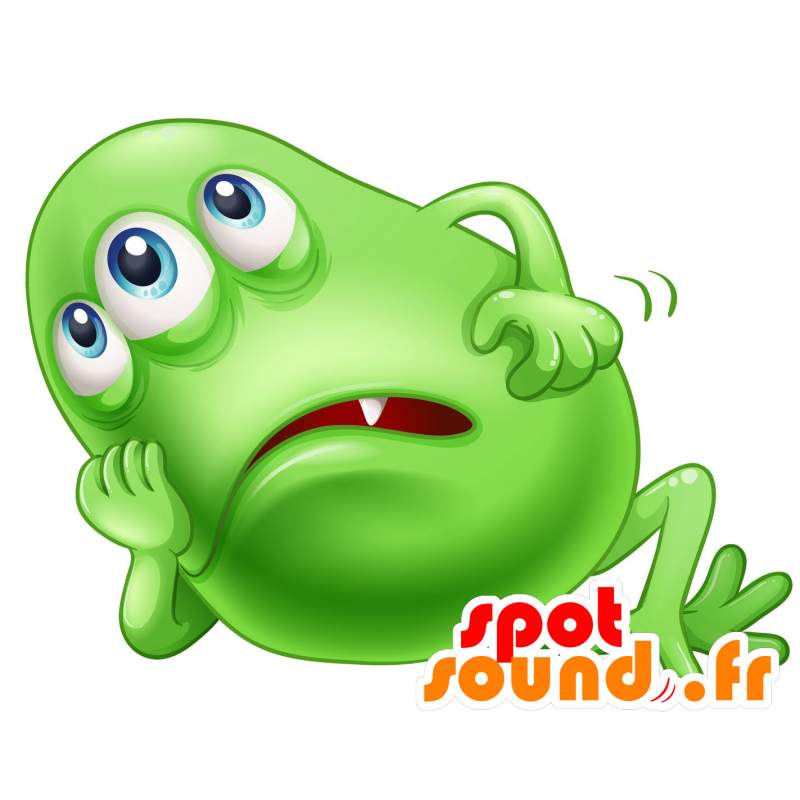 Grön och vit monster maskot, med 3 ögon - Spotsound maskot
