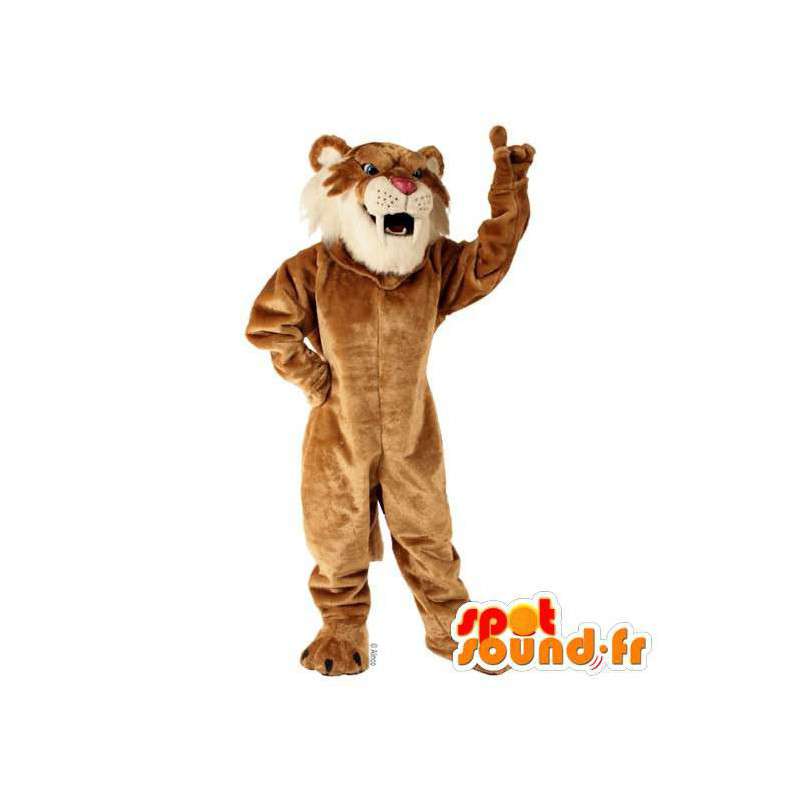 Brun og hvid tigermaskot. Brun tiger kostume - Spotsound maskot