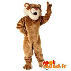 Brun og hvid tigermaskot. Brun tiger kostume - Spotsound maskot