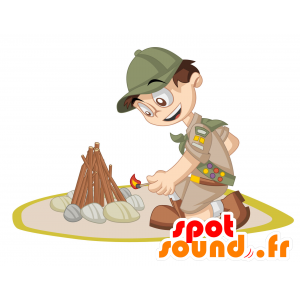 La mascota marrón muchacho llevaba un traje de explorador - MASFR030394 - Mascotte 2D / 3D