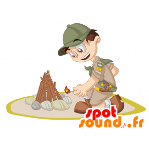 Ragazzo della mascotte marrone indossa un vestito esploratore - MASFR030394 - Mascotte 2D / 3D