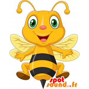 Mascotte d'abeille jaune et noire, très souriante - MASFR030409 - Mascottes 2D/3D
