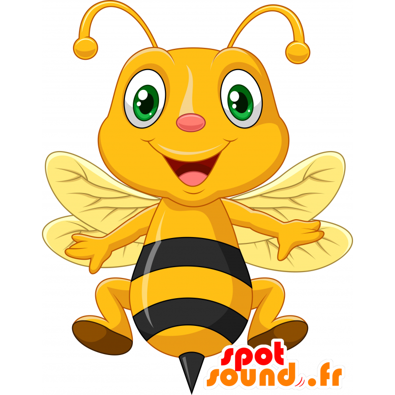 Mascot yellow and black bee, very smiling - MASFR030409 - 2D / 3D mascots