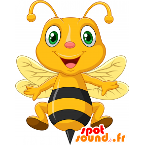 Mascotte d'abeille jaune et noire, très souriante - MASFR030409 - Mascottes 2D/3D