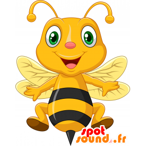 Mascot gul og svart bee, veldig smilende - MASFR030409 - 2D / 3D Mascots