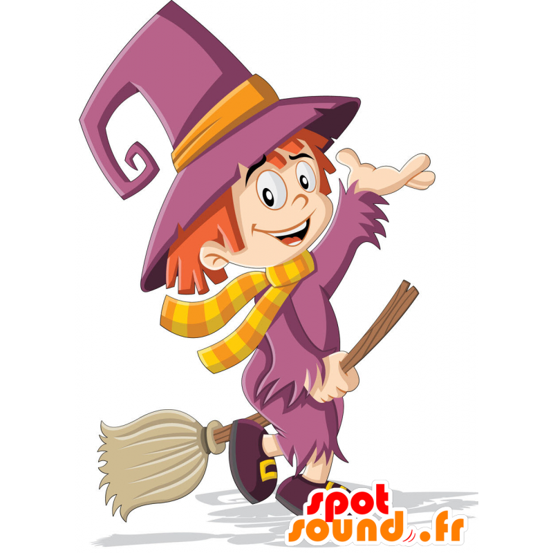 Mascota de la bruja colorido con el pelo de color naranja - MASFR030414 - Mascotte 2D / 3D