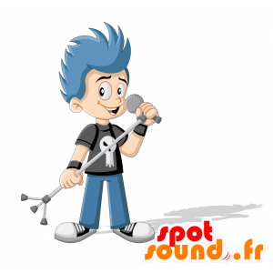 Roqueiro Mascot com cabelo azul - MASFR030420 - 2D / 3D mascotes