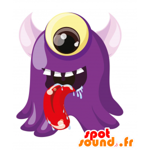 Mascot paarse monster, eng en plezier - MASFR030429 - 2D / 3D Mascottes