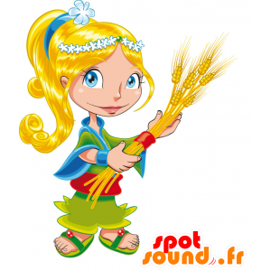 Maskotka blond dziewczyna ubrana w zielony i niebieski - MASFR030433 - 2D / 3D Maskotki
