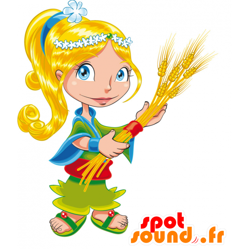 Blond girl mascot dressed in green and blue - MASFR030433 - 2D / 3D mascots