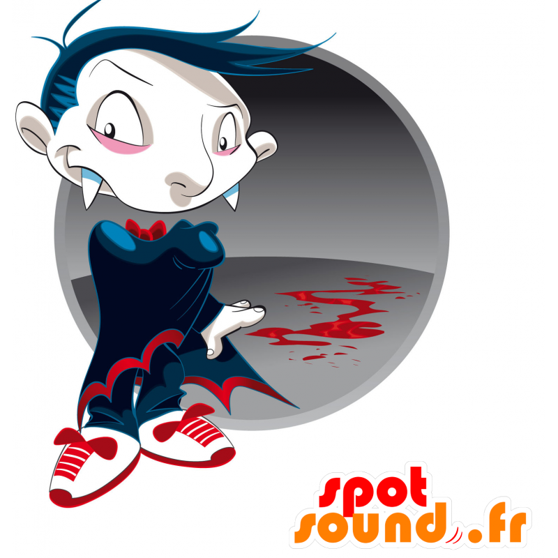 Mascota del vampiro con una gran capa roja y negro - MASFR030436 - Mascotte 2D / 3D
