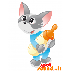 Gray and white cat mascot, very cute - MASFR030441 - 2D / 3D mascots