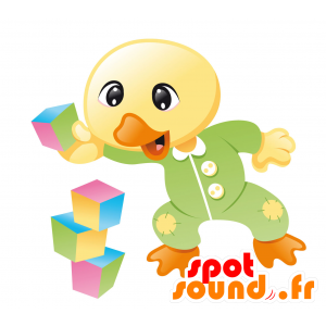 La mascota del pájaro amarillo y verde, lindo y bonito - MASFR030443 - Mascotte 2D / 3D