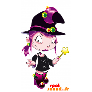 Mascotte de sorcière très colorée avec les cheveux violets - MASFR030447 - Mascottes 2D/3D