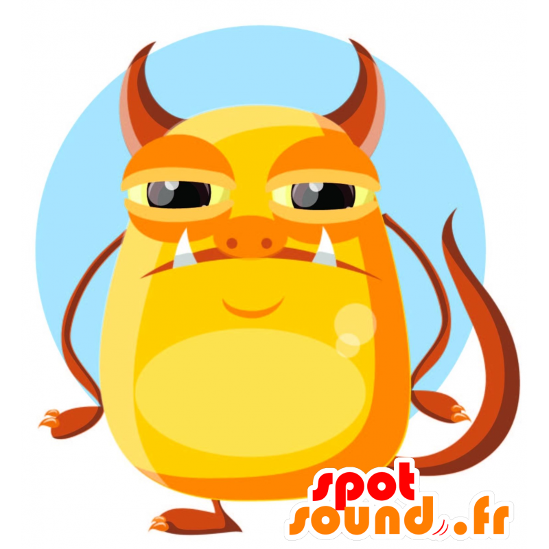 Mascotte de gros monstre jaune à l'air méchant et rigolo - MASFR030455 - Mascottes 2D/3D