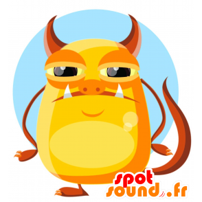 Mascotte de gros monstre jaune à l'air méchant et rigolo - MASFR030455 - Mascottes 2D/3D