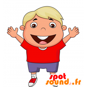 Mascot blond pojke, klädd i rött och lila - Spotsound maskot