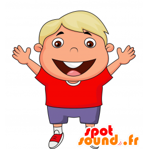 Blond boy mascot, dressed in red and purple - MASFR030458 - 2D / 3D mascots