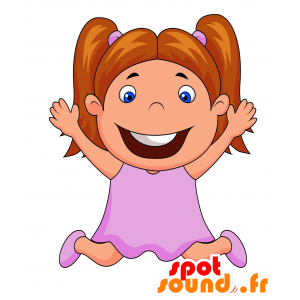 Mascotte de fillette brune habillée en rose - MASFR030461 - Mascottes 2D/3D