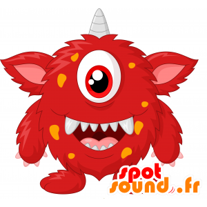 Mascotte de monstre rouge et jaune, rond et impressionnant - MASFR030471 - Mascottes 2D/3D