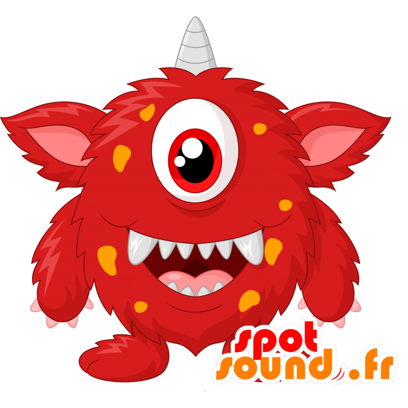 Mascotte mostro rosso e giallo, rotondo e impressionante - MASFR030471 - Mascotte 2D / 3D