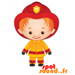 Fireman mascotte uniforme in rosso e giallo - MASFR030483 - Mascotte 2D / 3D