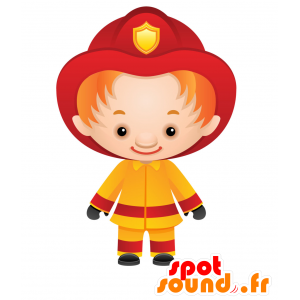 Brandweerman mascotte uniform in rood en geel - MASFR030483 - 2D / 3D Mascottes