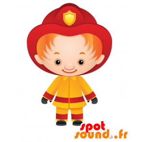 Fireman uniforme mascote em vermelho e amarelo - MASFR030483 - 2D / 3D mascotes