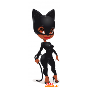 Catwoman mascota con un traje negro ceñido - MASFR030493 - Mascotte 2D / 3D