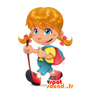 Mascotte de fillette, d'écolière avec deux couettes - MASFR030494 - Mascottes 2D/3D