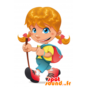 Meisje mascotte schoolmeisje met twee dekbedden - MASFR030494 - 2D / 3D Mascottes