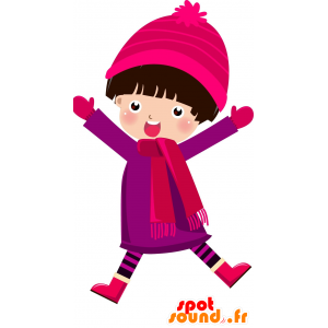 Mascotte ragazza, vestita in un vestito rosa per l'inverno - MASFR030511 - Mascotte 2D / 3D