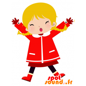 Maskot morsom jente med en rød frakk - MASFR030513 - 2D / 3D Mascots