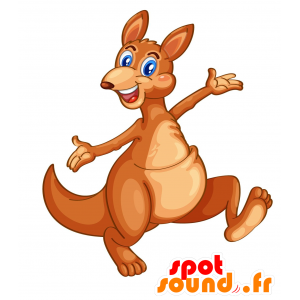Mascotte de kangourou marron et beige, aux yeux bleus - MASFR030529 - Mascottes 2D/3D