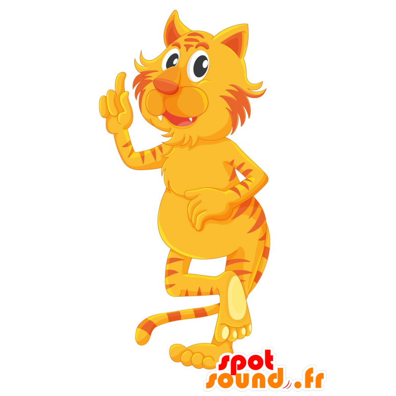 Raidallinen kissa maskotti, oranssi ja keltainen - MASFR030531 - Mascottes 2D/3D
