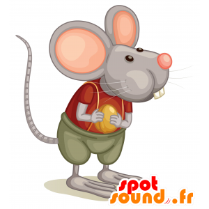 Šedé a růžové myš maskot, zábavný a roztomilý - MASFR030532 - 2D / 3D Maskoti
